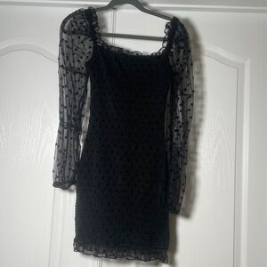 Black Sheer Polka Dot Dress